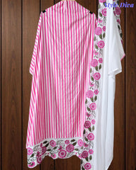 Cotton Printed Daman Embroidery Work Unstitched Suit with Muslin Scalloped Dupatta