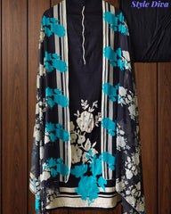 Elegant Cotton Digital Printed Unstitched Suit Set with Pearl Work & Chiffon Dupatta