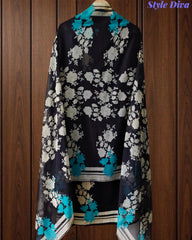 Elegant Cotton Digital Printed Unstitched Suit Set with Pearl Work & Chiffon Dupatta