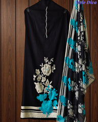 Elegant Cotton Digital Printed Unstitched Suit Set with Pearl Work & Chiffon Dupatta