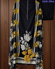 Elegant Cotton Digital Printed Unstitched Suit Set with Pearl Work & Chiffon Dupatta