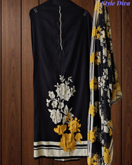 Elegant Cotton Digital Printed Unstitched Suit Set with Pearl Work & Chiffon Dupatta