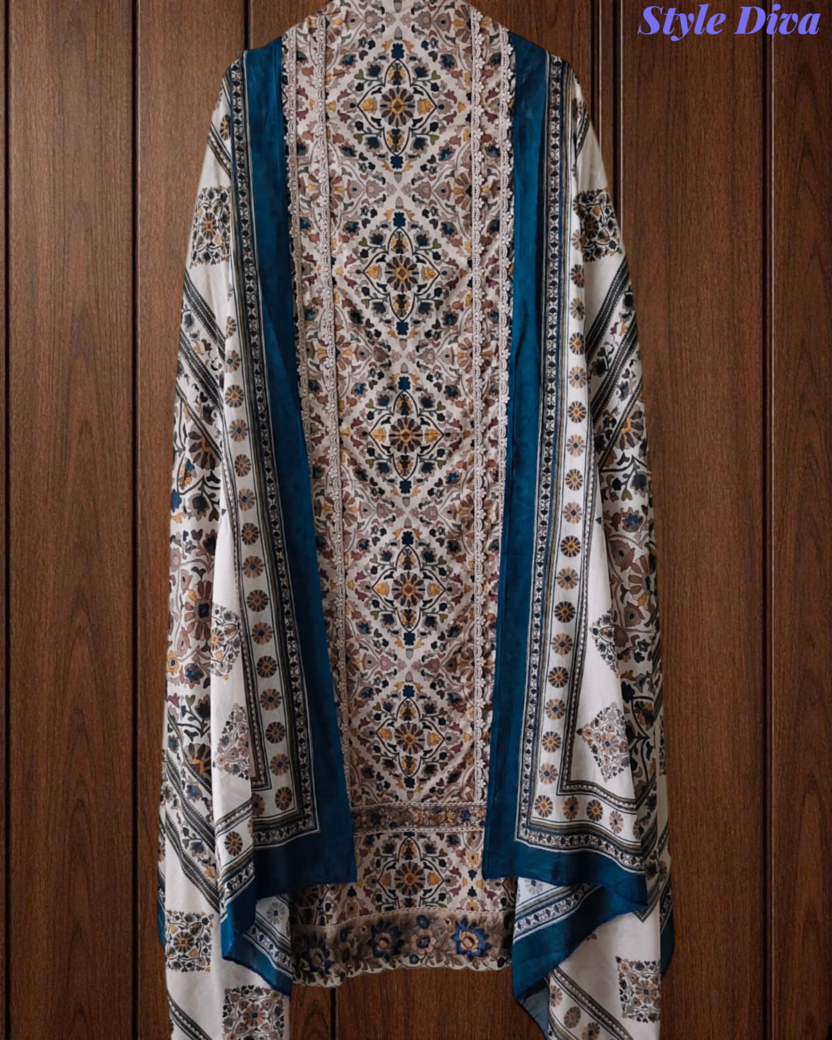 Premium Pure Cotton Digital Print Unstitched Suit Set  with Organza Embroidery