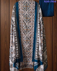 Premium Pure Cotton Digital Print Unstitched Suit Set  with Organza Embroidery