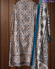 Premium Pure Cotton Digital Print Unstitched Suit Set  with Organza Embroidery