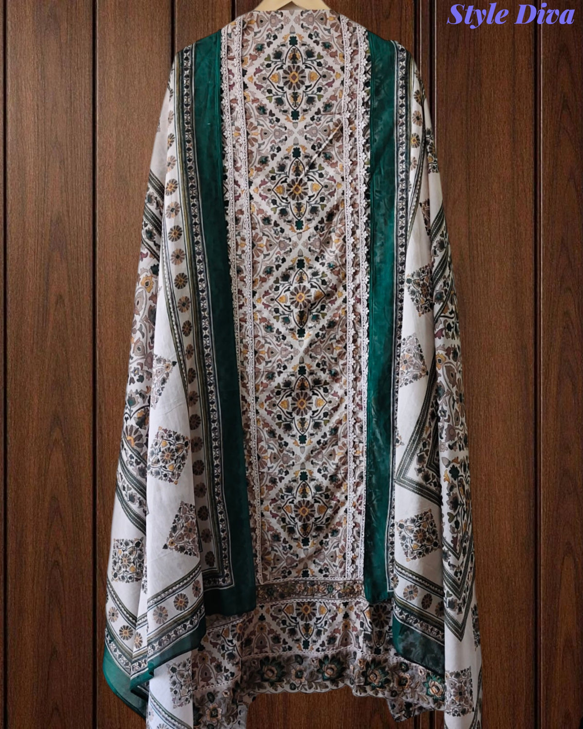 Premium Pure Cotton Digital Print Unstitched Suit Set  with Organza Embroidery