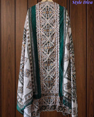 Premium Pure Cotton Digital Print Unstitched Suit Set  with Organza Embroidery