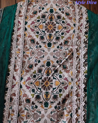 Premium Pure Cotton Digital Print Unstitched Suit Set  with Organza Embroidery