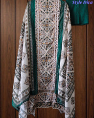 Premium Pure Cotton Digital Print Unstitched Suit Set  with Organza Embroidery