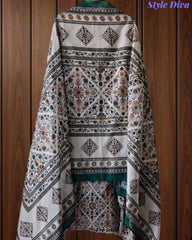 Premium Pure Cotton Digital Print Unstitched Suit Set  with Organza Embroidery