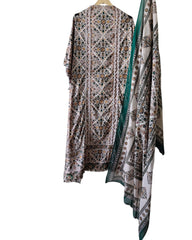 Premium Pure Cotton Digital Print Unstitched Suit Set  with Organza Embroidery