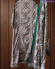 Premium Pure Cotton Digital Print Unstitched Suit Set  with Organza Embroidery