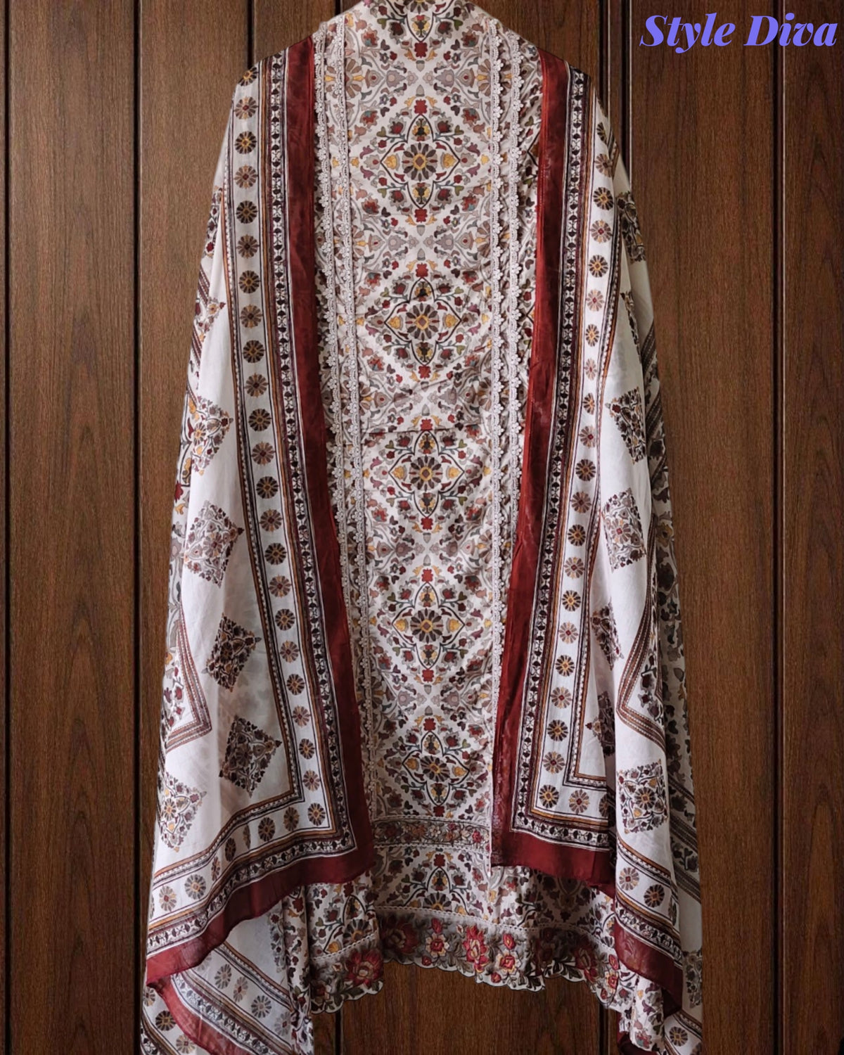 Premium Pure Cotton Digital Print Unstitched Suit Set  with Organza Embroidery
