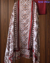 Premium Pure Cotton Digital Print Unstitched Suit Set  with Organza Embroidery