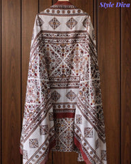 Premium Pure Cotton Digital Print Unstitched Suit Set  with Organza Embroidery