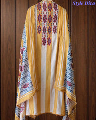 Mul Cotton Printed Unstitched Suit Set with Crochet Lacing, Pearl Highlighting & Digital Print Dupatta
