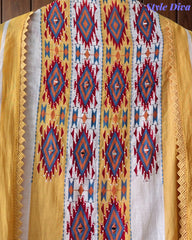 Mul Cotton Printed Unstitched Suit Set with Crochet Lacing, Pearl Highlighting & Digital Print Dupatta