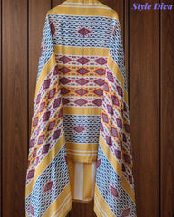 Mul Cotton Printed Unstitched Suit Set with Crochet Lacing, Pearl Highlighting & Digital Print Dupatta