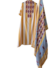 Mul Cotton Printed Unstitched Suit Set with Crochet Lacing, Pearl Highlighting & Digital Print Dupatta
