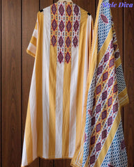 Mul Cotton Printed Unstitched Suit Set with Crochet Lacing, Pearl Highlighting & Digital Print Dupatta