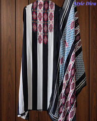 Mul Cotton Printed Unstitched Suit Set with Crochet Lacing, Pearl Highlighting & Digital Print Dupatta
