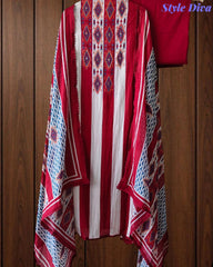 Mul Cotton Printed Unstitched Suit Set with Crochet Lacing, Pearl Highlighting & Digital Print Dupatta