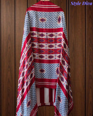 Mul Cotton Printed Unstitched Suit Set with Crochet Lacing, Pearl Highlighting & Digital Print Dupatta