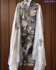 Wrinkle  Digital Print Unstitched Suit Set with Embroidery & Sequin Highlighting