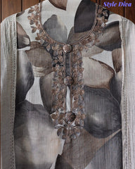 Wrinkle  Digital Print Unstitched Suit Set with Embroidery & Sequin Highlighting