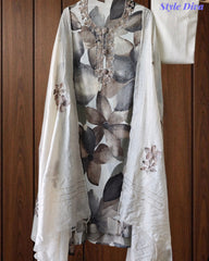 Wrinkle  Digital Print Unstitched Suit Set with Embroidery & Sequin Highlighting