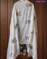 Wrinkle  Digital Print Unstitched Suit Set with Embroidery & Sequin Highlighting