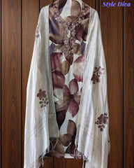 Wrinkle  Digital Print Unstitched Suit Set with Embroidery & Sequin Highlighting