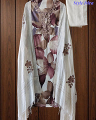 Wrinkle  Digital Print Unstitched Suit Set with Embroidery & Sequin Highlighting