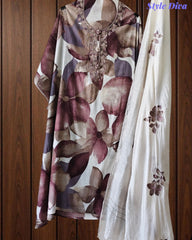 Wrinkle  Digital Print Unstitched Suit Set with Embroidery & Sequin Highlighting