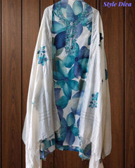 Wrinkle  Digital Print Unstitched Suit Set with Embroidery & Sequin Highlighting