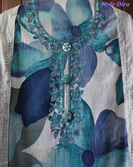 Wrinkle  Digital Print Unstitched Suit Set with Embroidery & Sequin Highlighting
