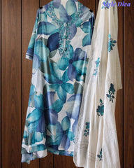 Wrinkle  Digital Print Unstitched Suit Set with Embroidery & Sequin Highlighting
