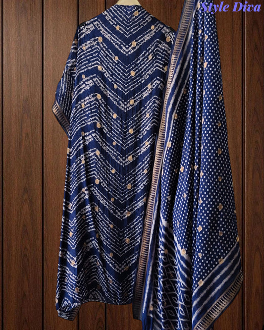 Cotton Maheshwari Digital Print Unstitched Suit Set with Banarasi Weaves & Banarasi Border Dupatta