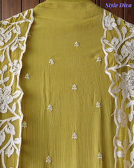 Premium Chinnon Overall Embroidered Unstitched Suit with Pearl Highlights