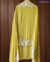 Premium Chinnon Overall Embroidered Unstitched Suit with Pearl Highlights