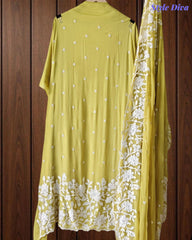 Premium Chinnon Overall Embroidered Unstitched Suit with Pearl Highlights