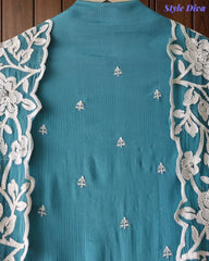 Premium Chinnon Overall Embroidered Unstitched Suit with Pearl Highlights