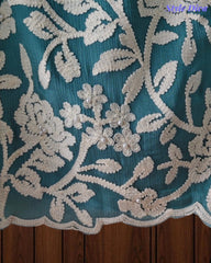 Premium Chinnon Overall Embroidered Unstitched Suit with Pearl Highlights