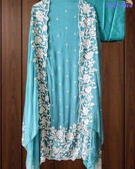 Premium Chinnon Overall Embroidered Unstitched Suit with Pearl Highlights