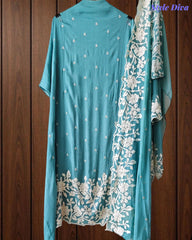 Premium Chinnon Overall Embroidered Unstitched Suit with Pearl Highlights