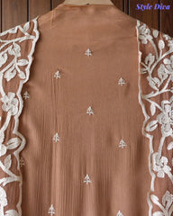 Premium Chinnon Overall Embroidered Unstitched Suit with Pearl Highlights