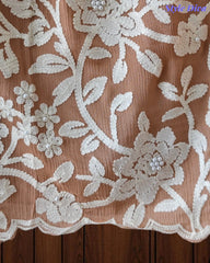 Premium Chinnon Overall Embroidered Unstitched Suit with Pearl Highlights