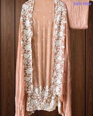 Premium Chinnon Overall Embroidered Unstitched Suit with Pearl Highlights