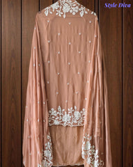 Premium Chinnon Overall Embroidered Unstitched Suit with Pearl Highlights