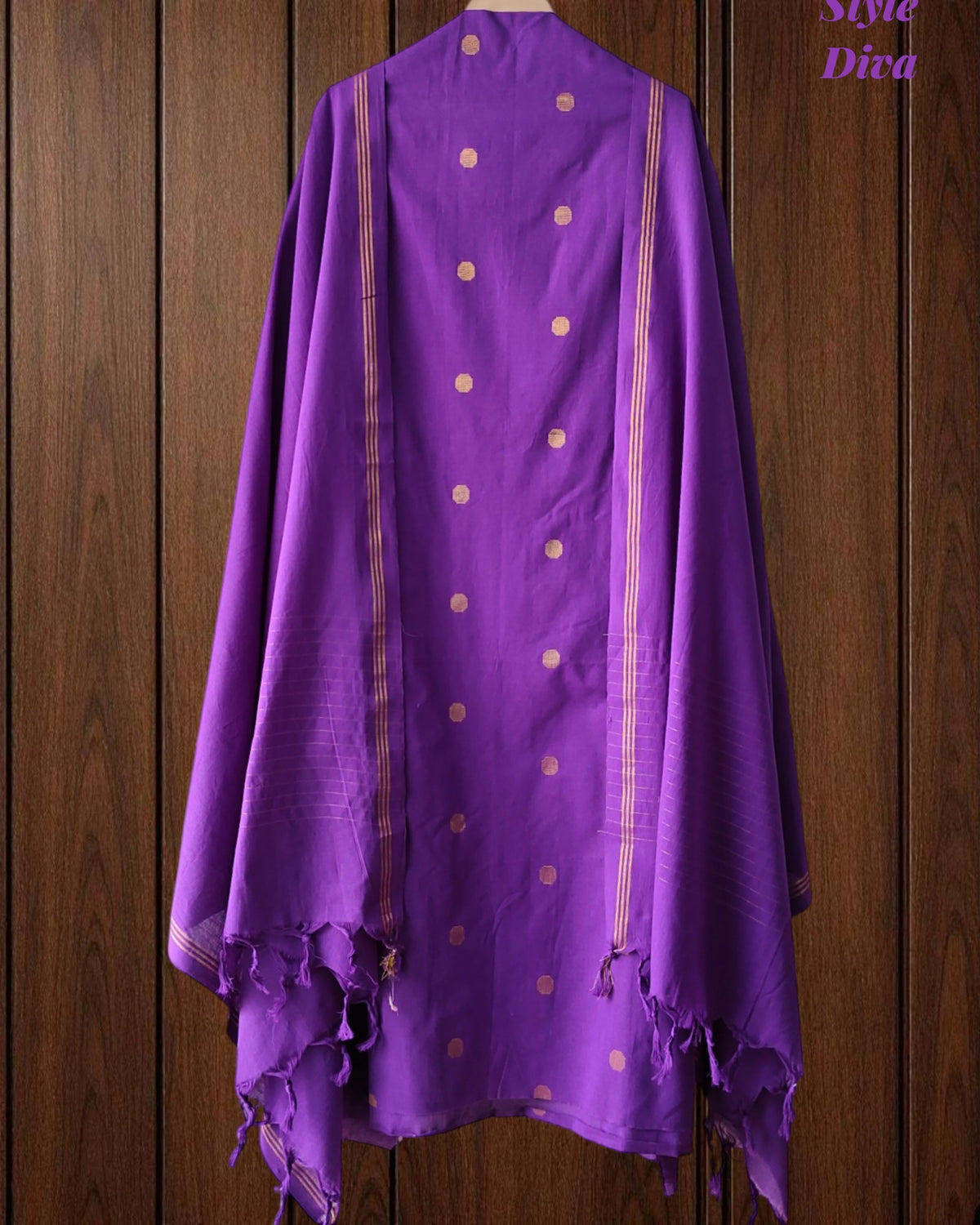 Pure Handloom Cotton Unstitched Suit Set with All-Over Embroidery & Tassel Dupatta